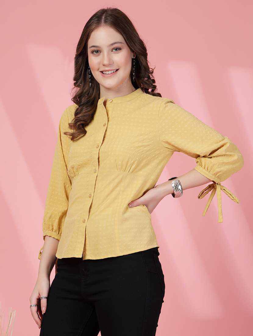women checks yellow viscose regular shirt
