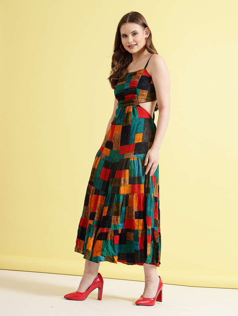 women printed  multi viscose fit & flare dress