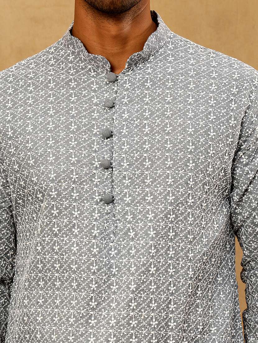 men grey cotton long kurtas kurta - 22476936 -  Standard Image - 2