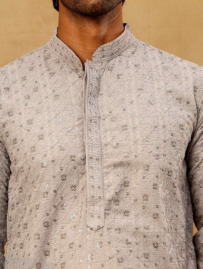 men grey cotton long kurtas kurta - 22476942 -  Standard Image - 2