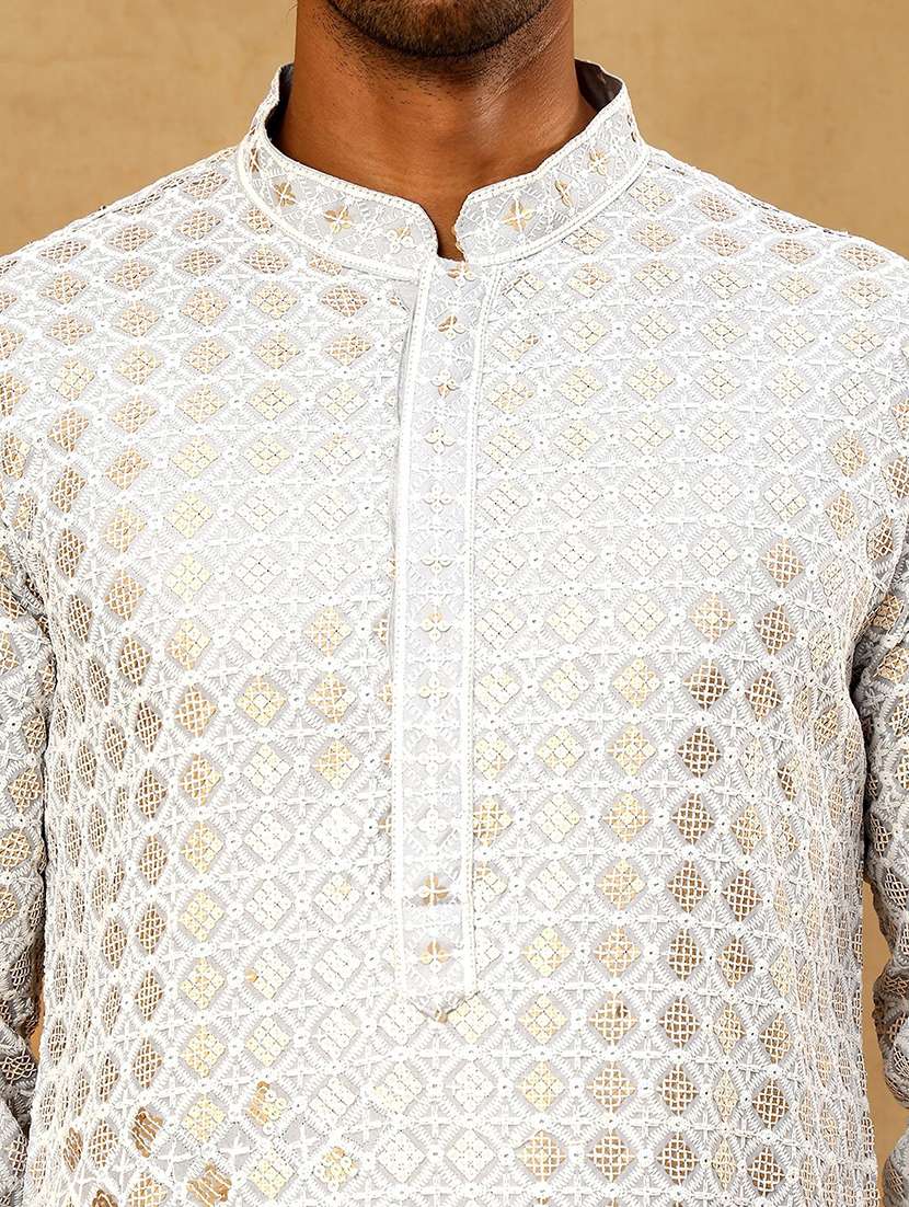 men grey viscose long kurtas kurta - 22476955 -  Standard Image - 2
