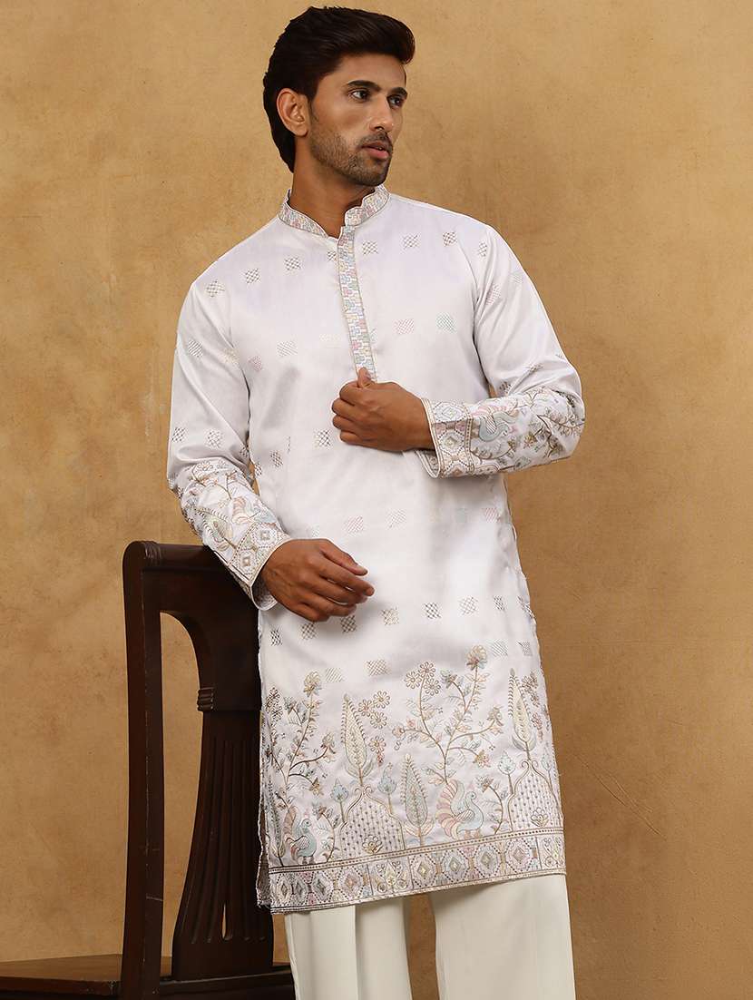 men embroidered long sleeve straight kurta