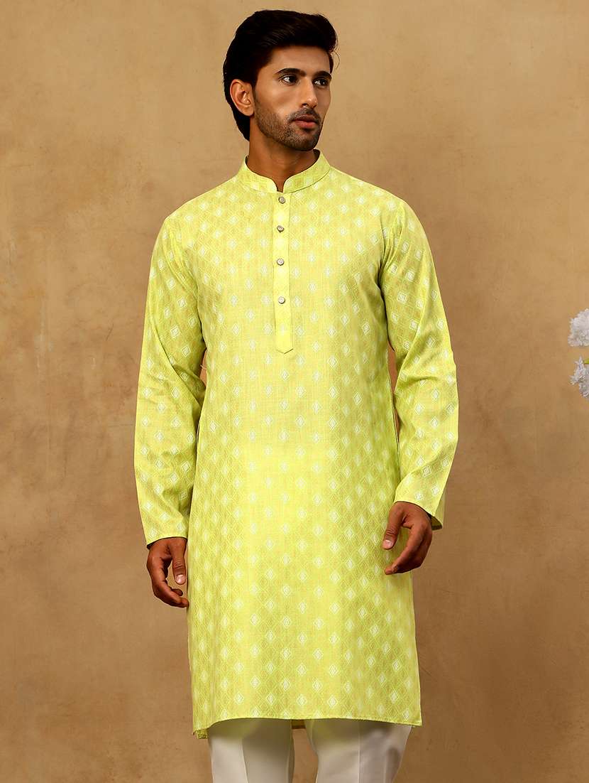 men green cotton long kurtas kurta - 22476961 -  Standard Image - 2