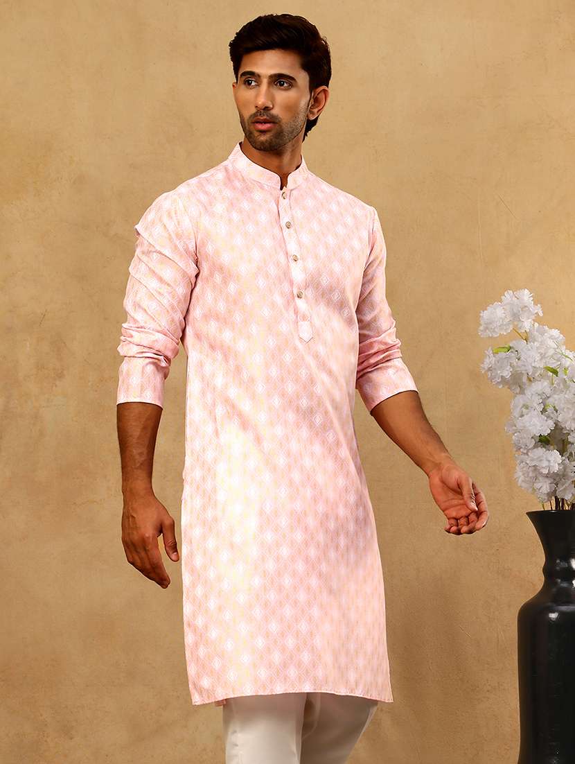 men pink cotton long kurtas kurta