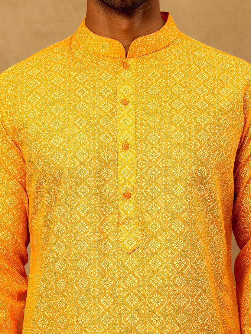 men orange cotton long kurtas kurta - 22476964 -  Standard Image - 2