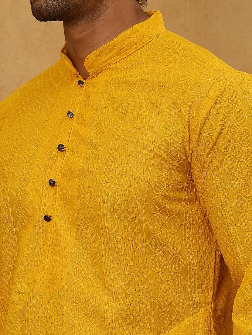 men mustard cotton long kurtas kurta - 22477002 -  Standard Image - 2