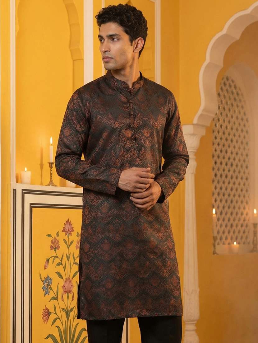 men bronze silk blend long kurtas kurta - 22477005 -  Standard Image - 2