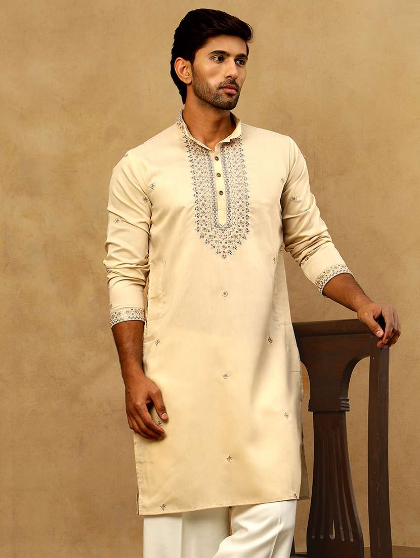 men embroidered long sleeve straight kurta