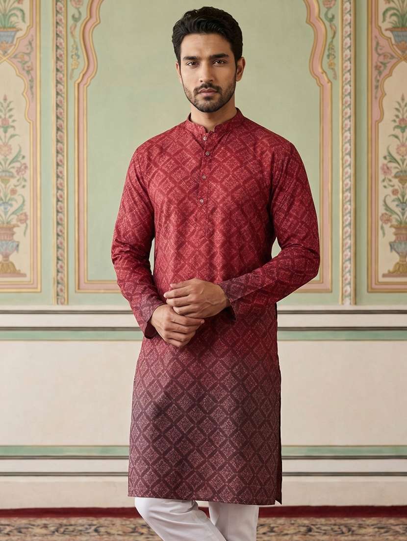 men maroon cotton long kurtas kurta - 22477007 -  Standard Image - 2