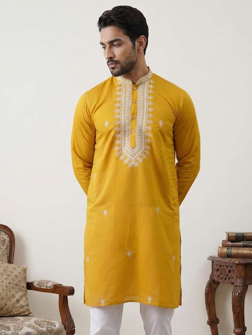 men embroidered long sleeve straight kurta - 22477008 -  Standard Image - 2