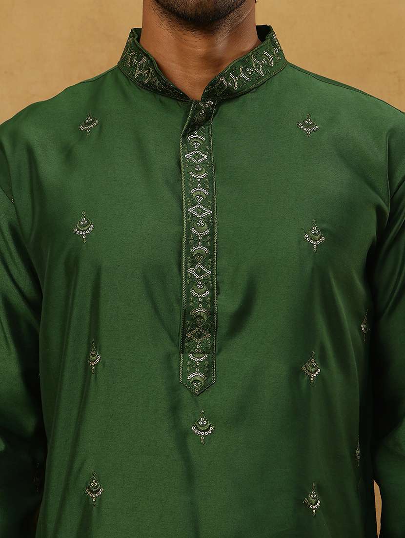 men green silk blend long kurtas kurta - 22477012 -  Standard Image - 2