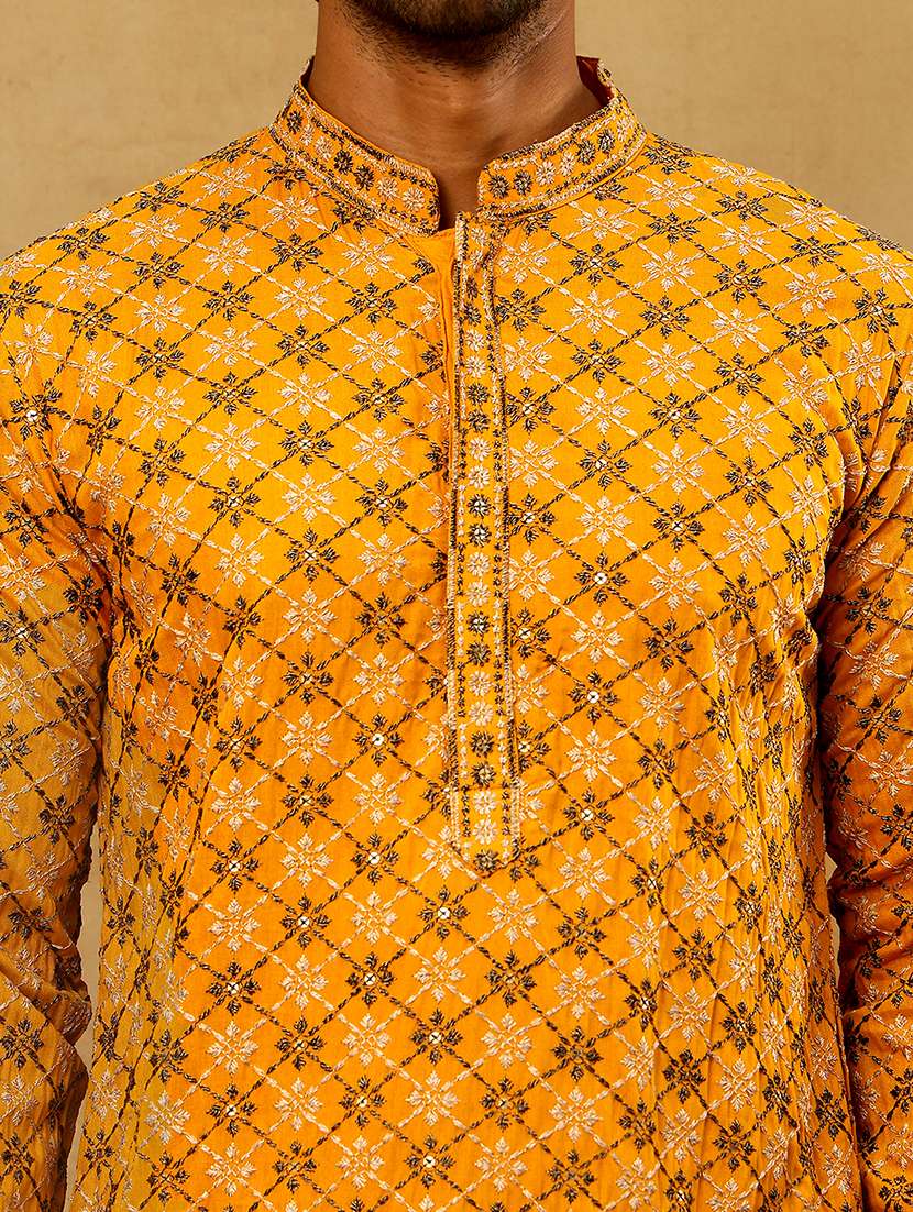 men mustard viscose long kurtas kurta - 22477014 -  Standard Image - 2