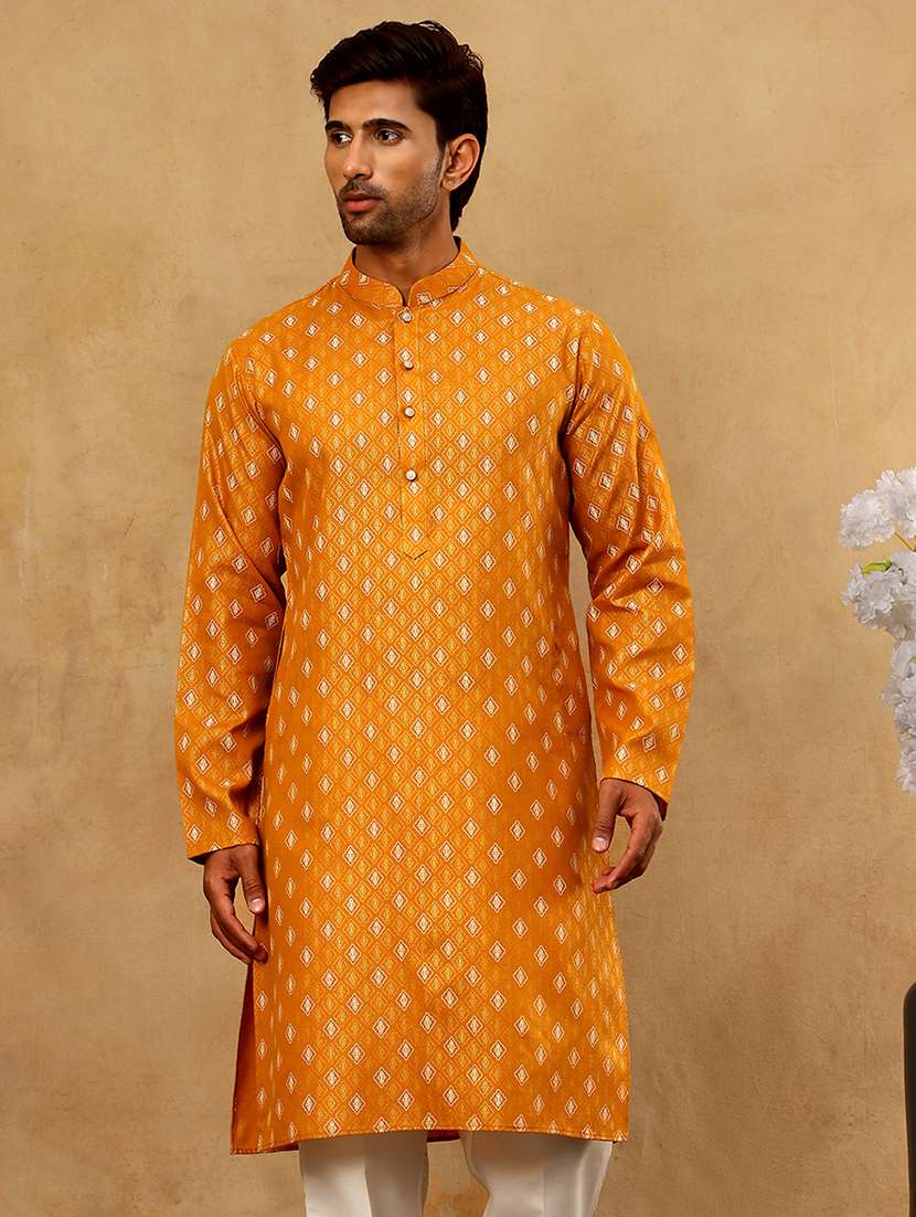 men mustard cotton long kurtas kurta