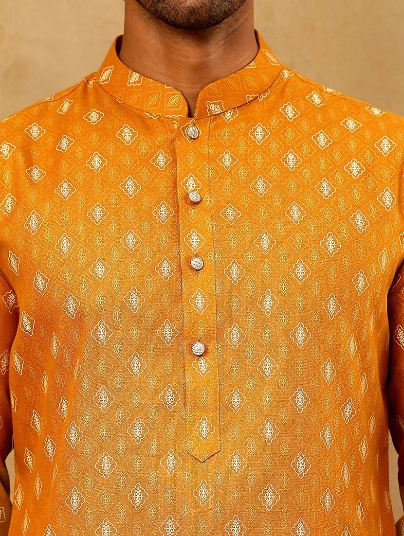 men mustard cotton long kurtas kurta - 22477022 -  Standard Image - 2