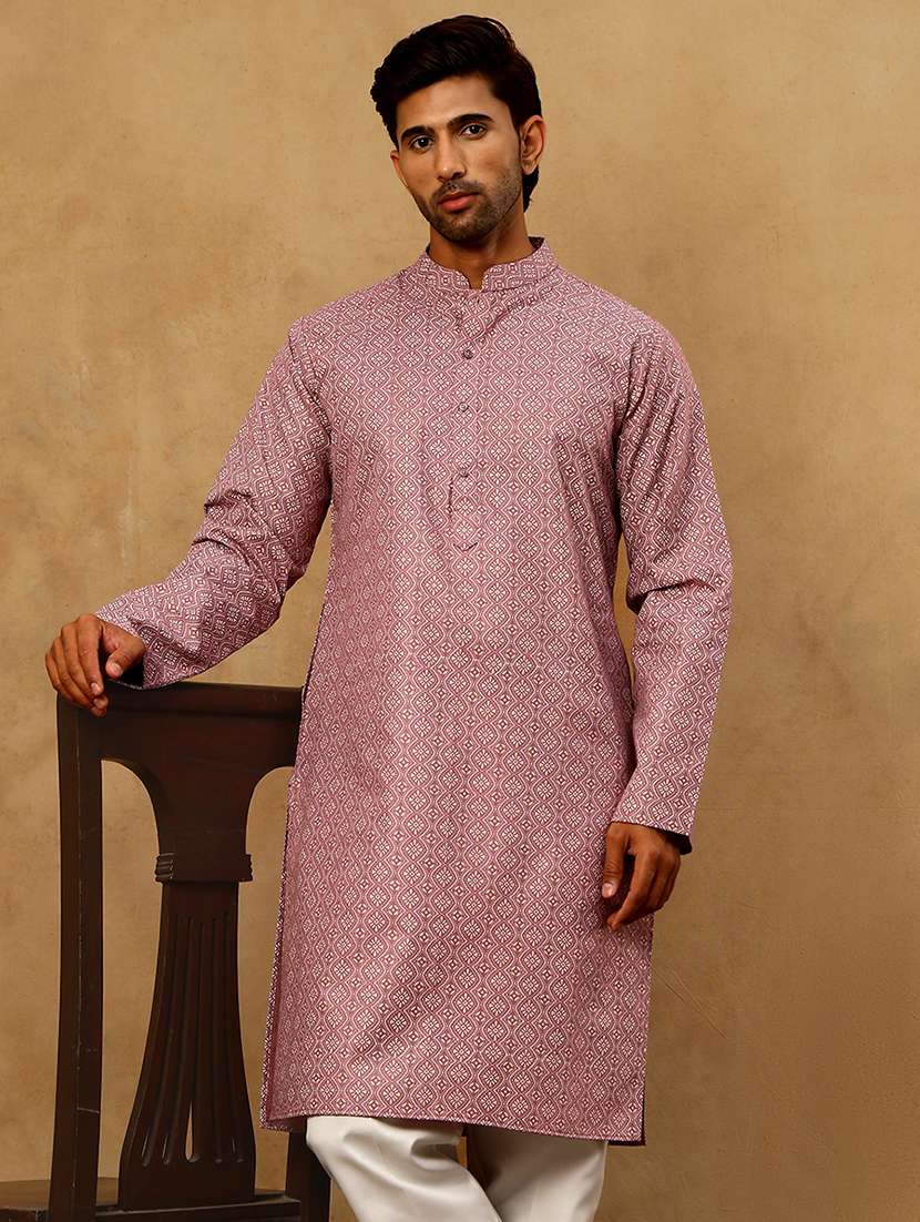 magenta floral cotton blend long kurta