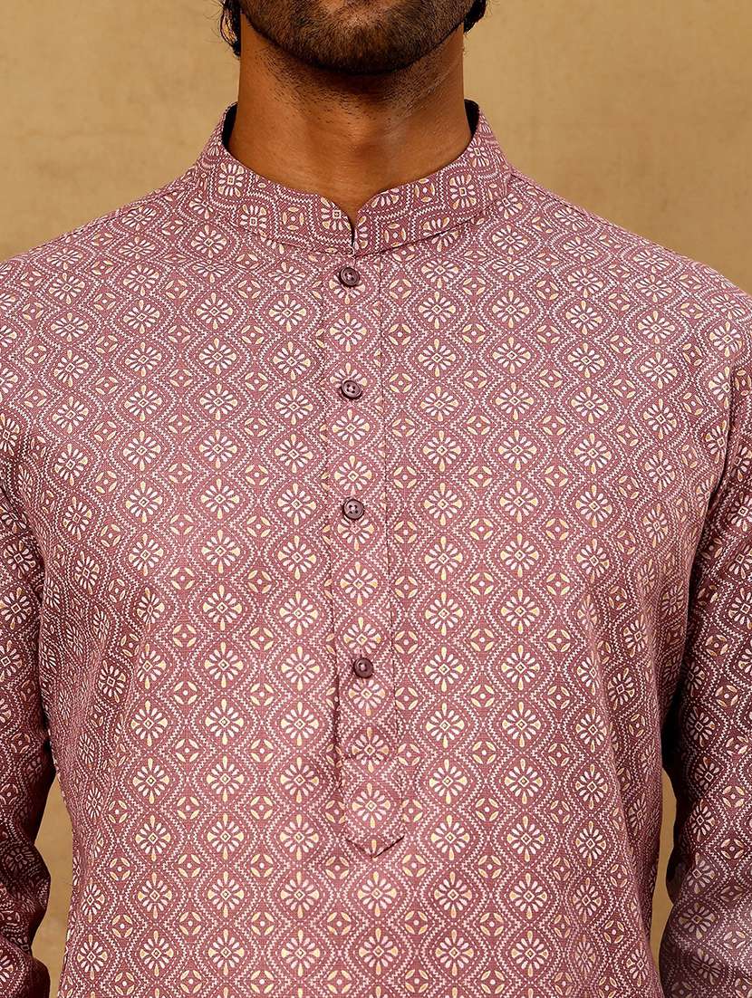 magenta floral cotton blend long kurta - 22477023 -  Standard Image - 2