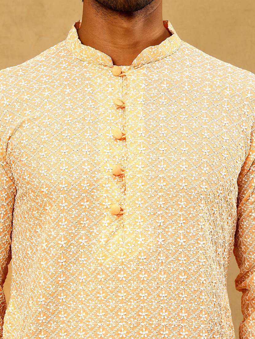 Men Orange Cotton Kurta Pyjama Ethnic Wear Set - 22477043 -  Standard Image - 2