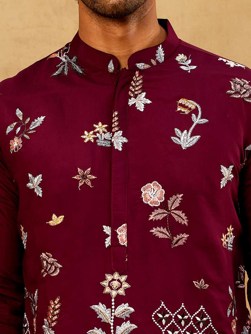 men wine silk blend kurta pyjama ethnic wear set - 22477074 -  Standard Image - 2