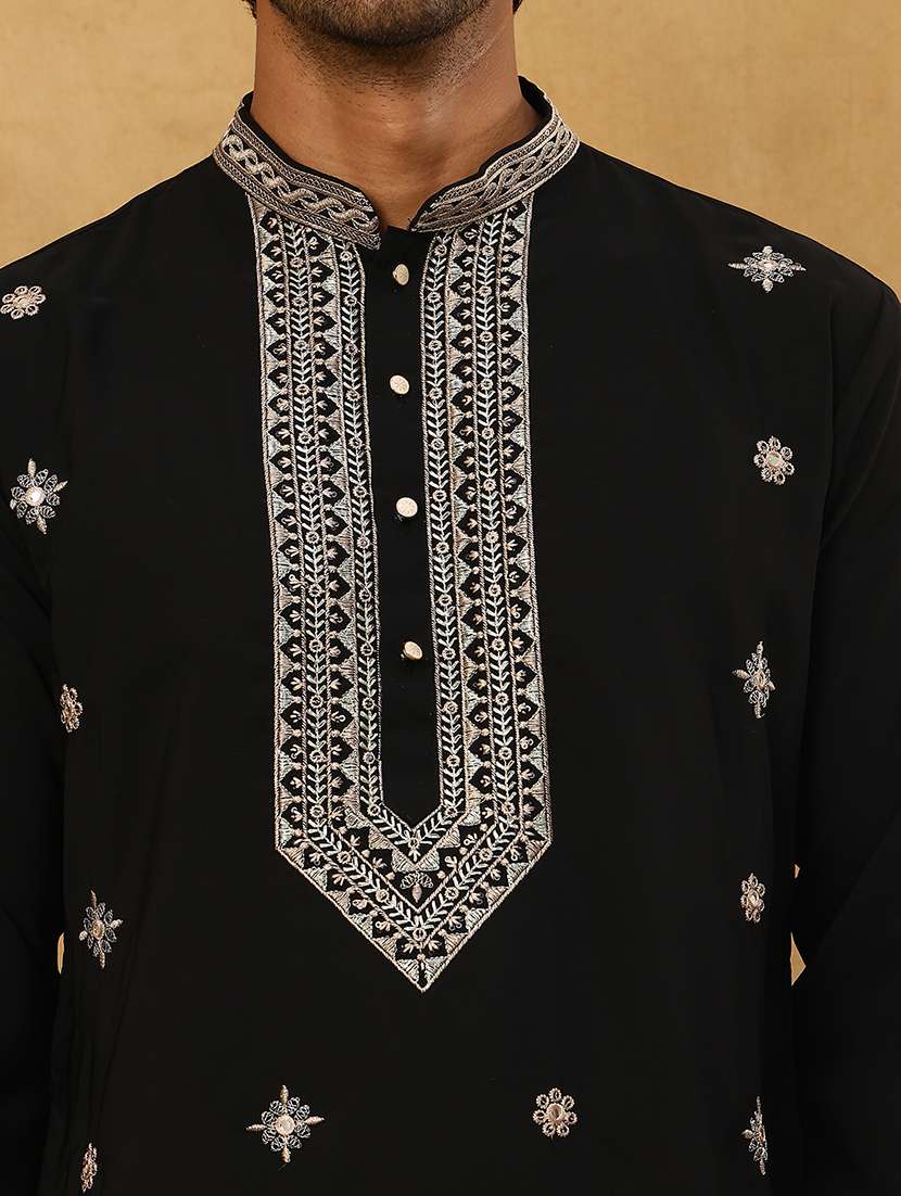 men black cotton blend kurta pyjama ethnic wear set - 22477106 -  Standard Image - 2