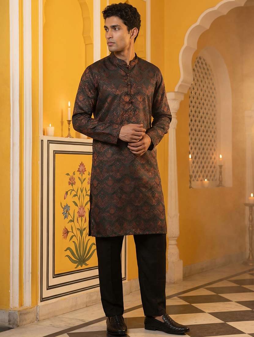men bronze silk blend kurta pyjama ethnic wear set - 22477122 -  Standard Image - 2