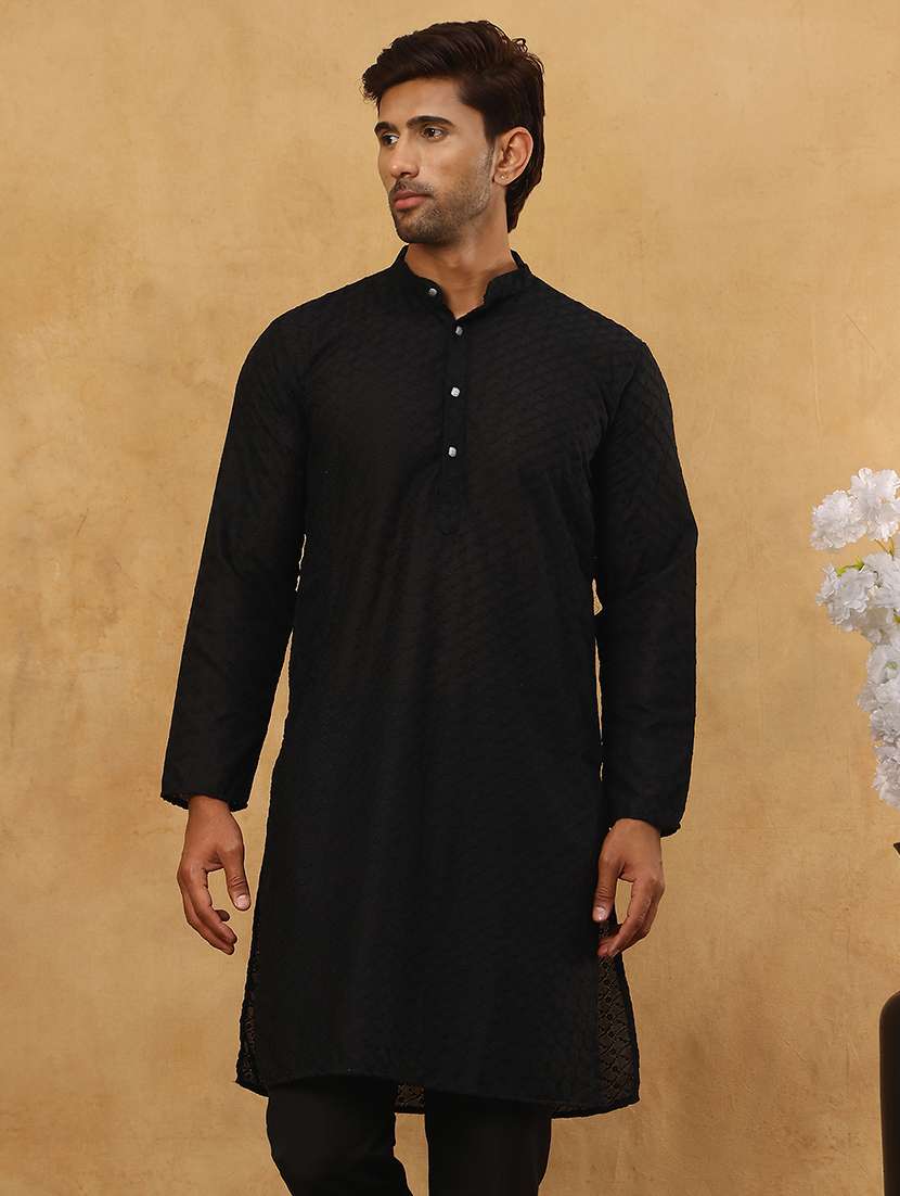 men black cotton kurta pyjama ethnic wear set
