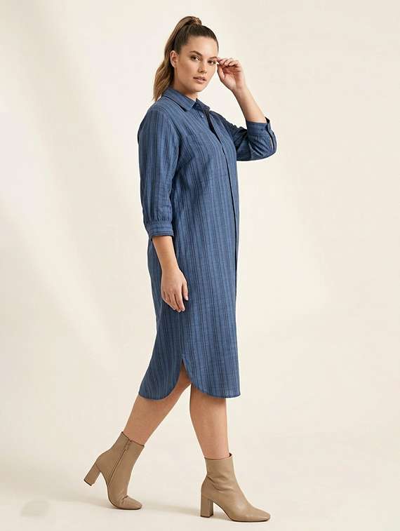 women solids blue viscose straight dress - 22477144 -  Standard Image - 2