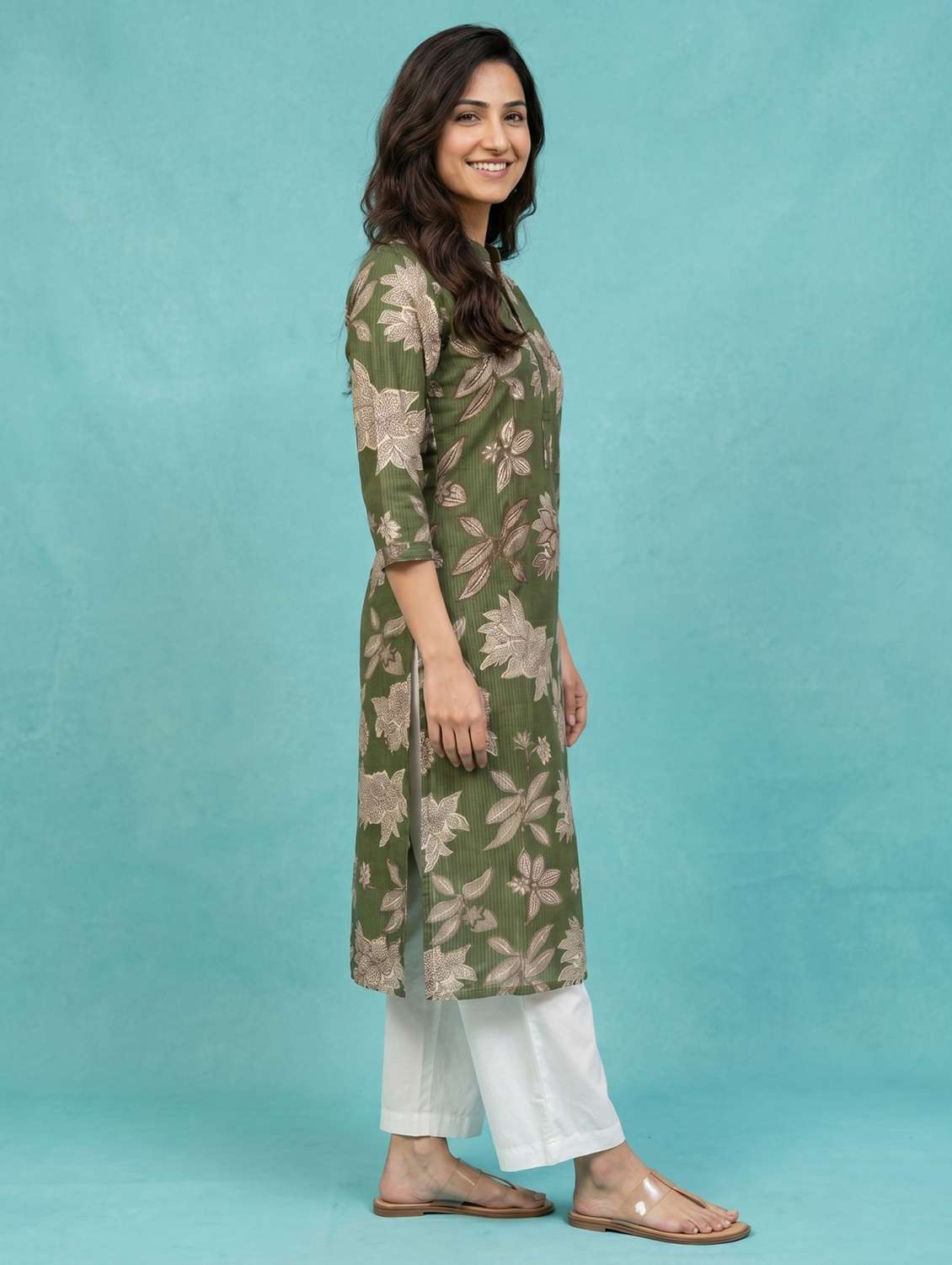 Women Olive Viscose Straight Kurta - 22477170 -  Standard Image - 2