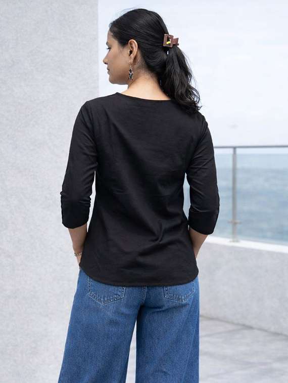 women black linen regular top - 22477444 -  Standard Image - 2