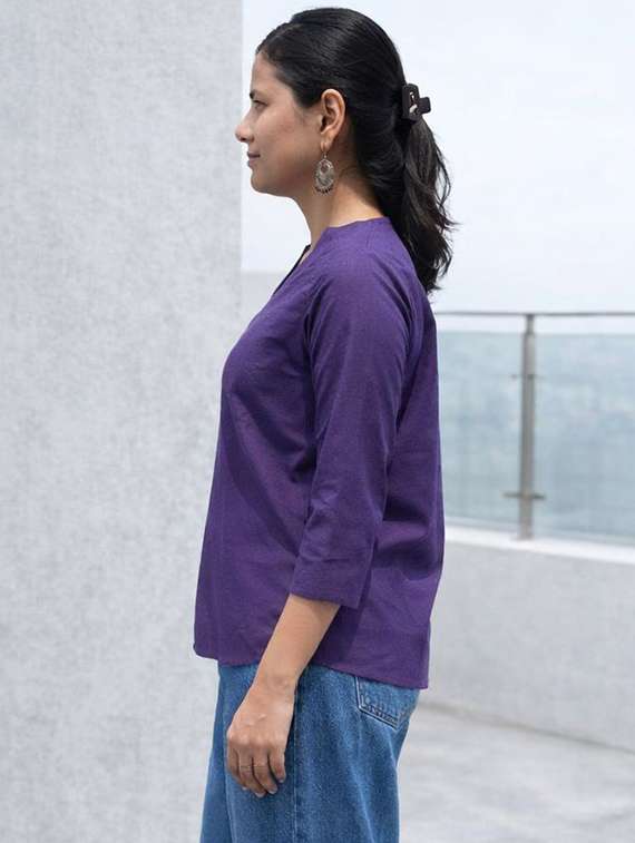 Women Purple Linen Regular Top - 22477445 -  Standard Image - 2