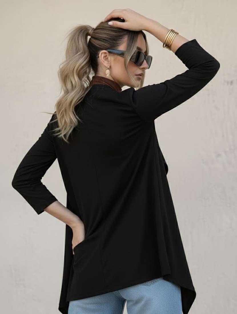 women black cotton asymmetric shrug - 22477446 -  Standard Image - 2