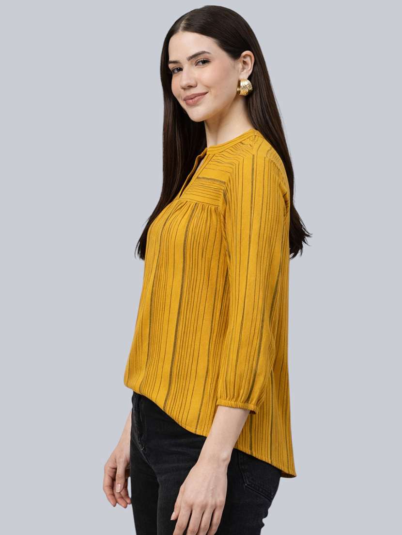 women striped printed mandarin collar top - 22477533 -  Standard Image - 2