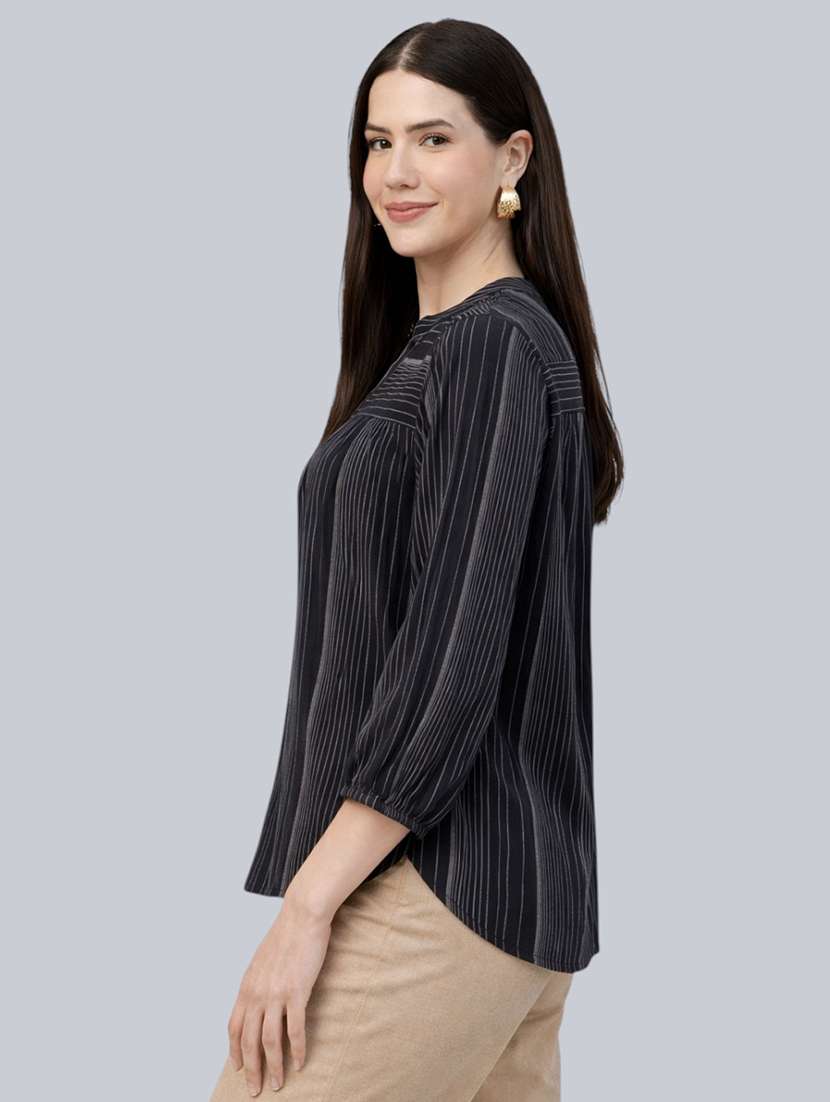 women striped printed three quarter sleeves regular top - 22477534 -  Standard Image - 2