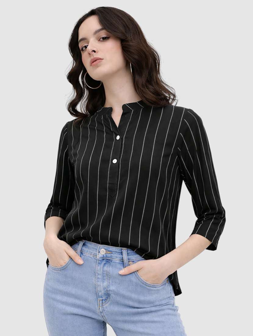 women striped three quarter sleeves regular top - 22477536 -  Standard Image - 2