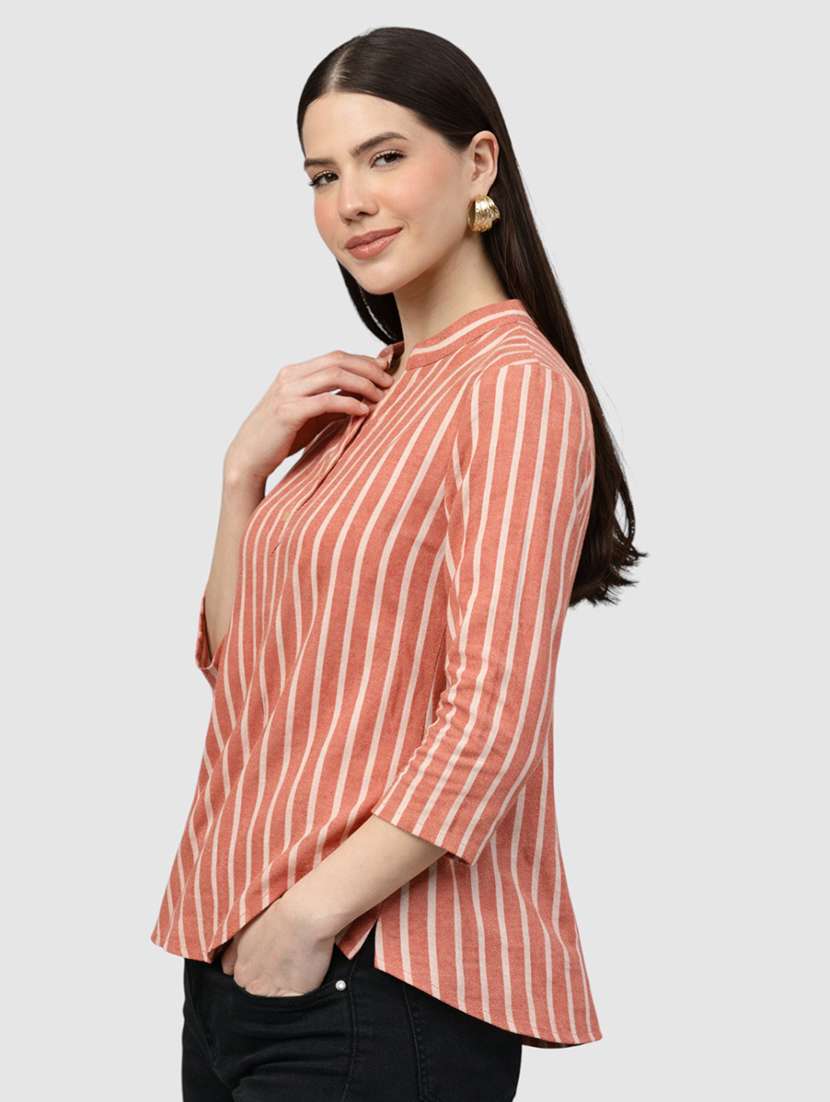 women striped printed mandarin collar top - 22477537 -  Standard Image - 2