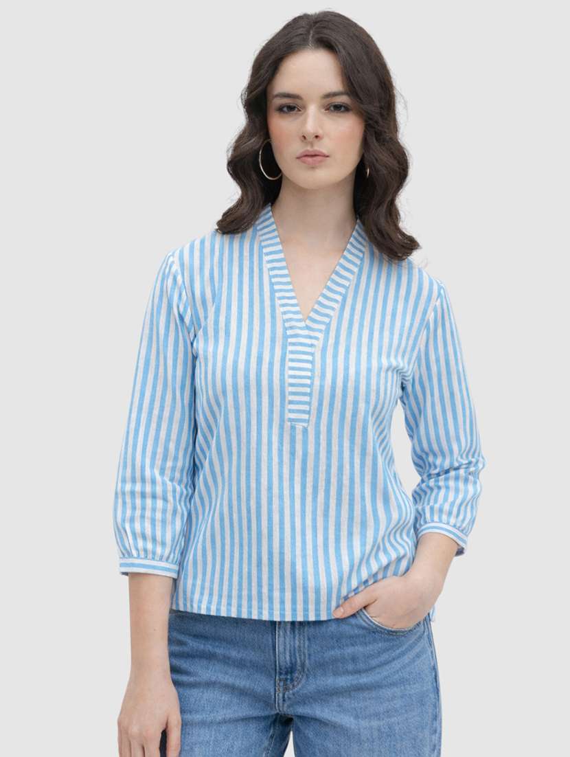 women striped printed v neck regular top - 22477538 -  Standard Image - 2