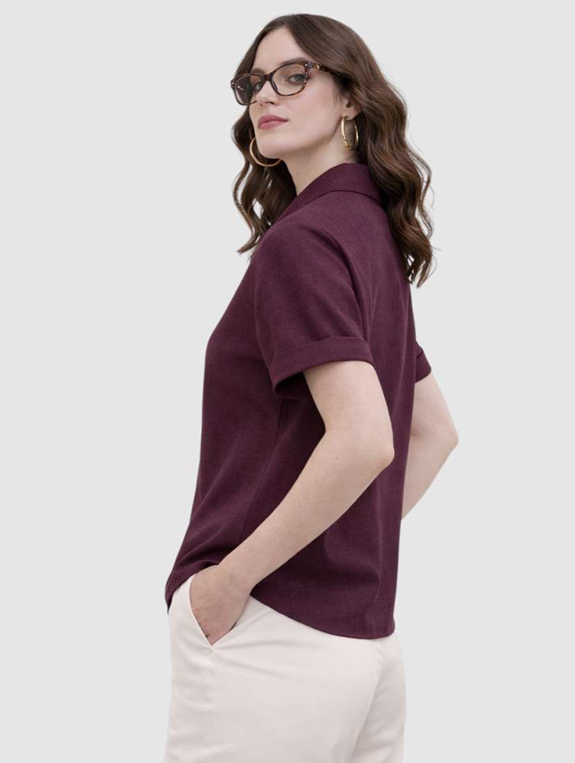 women solid short sleeves regular fit shirt - 22477541 -  Standard Image - 2