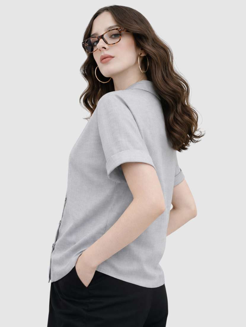 women solid short sleeves regular shirt - 22477542 -  Standard Image - 2