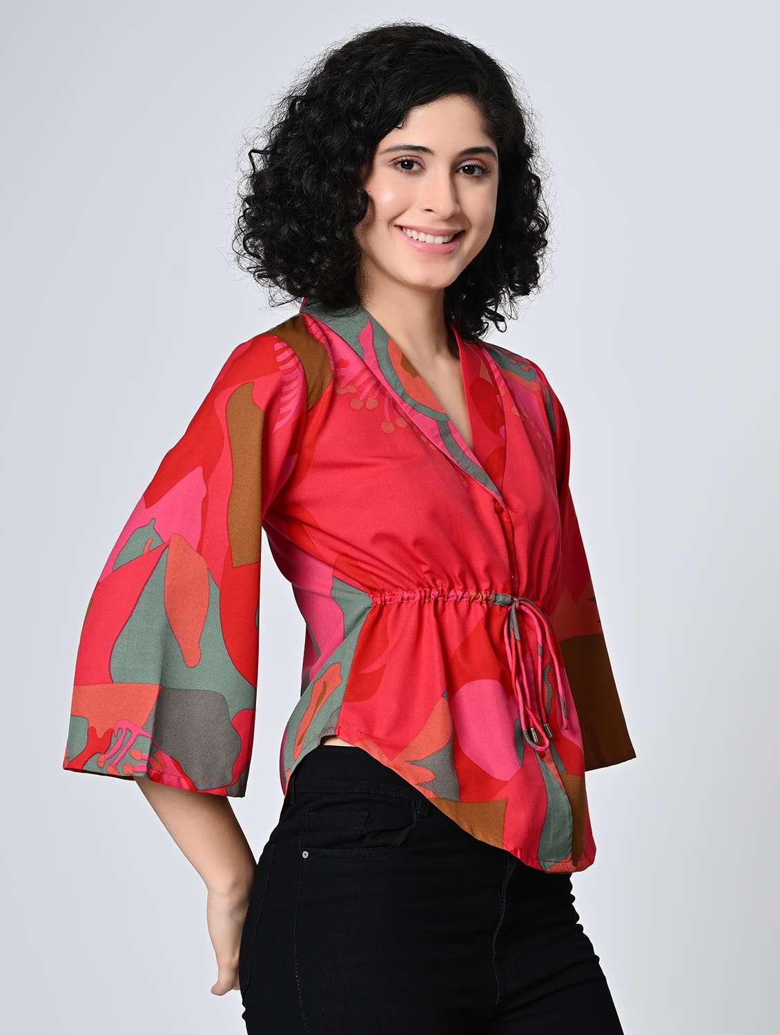 women red colored crepe regular top - 22477552 -  Standard Image - 2