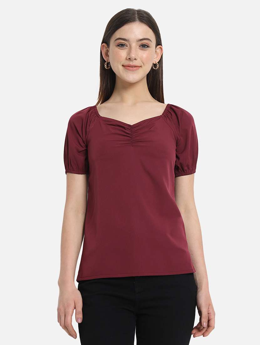 girls crepe short sleeves v-neck regular fit top