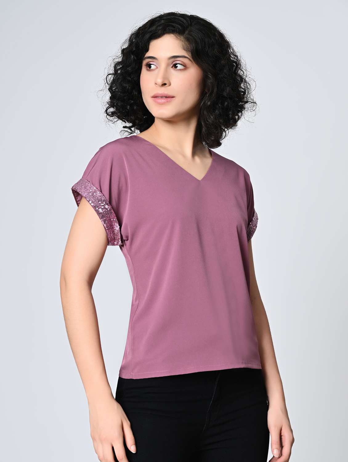 girls v-neck crepe solid regular fit top - 22477554 -  Standard Image - 2