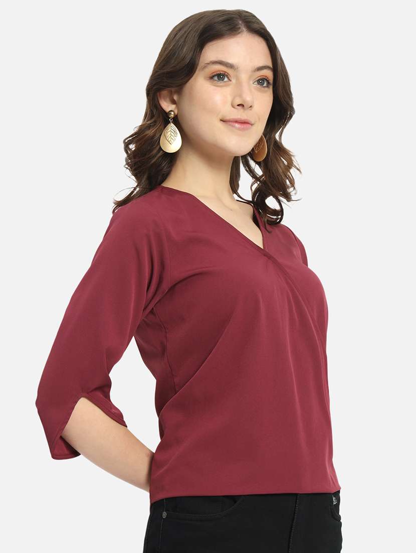 women maroon crepe regular top - 22477558 -  Standard Image - 2