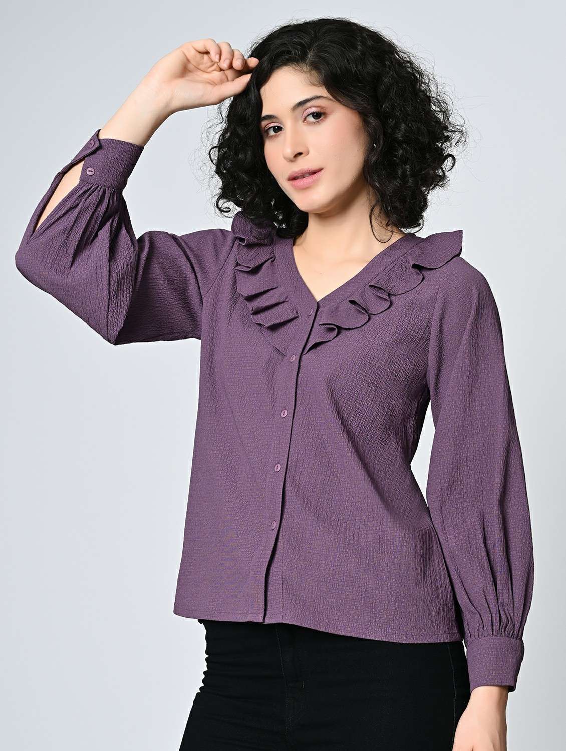 Girls Textured V-neck Long Sleeves Top - 22477563 -  Standard Image - 2