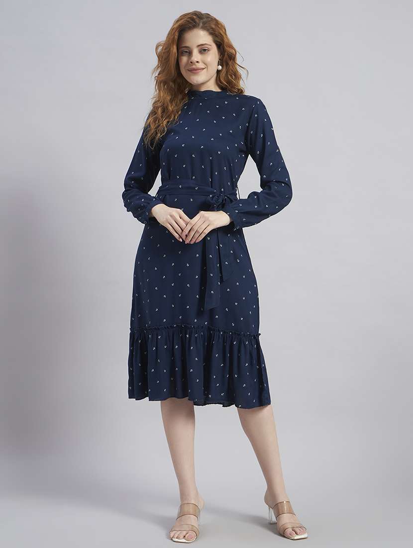 women printed long sleeves tiered midi dress - 22477570 -  Standard Image - 2