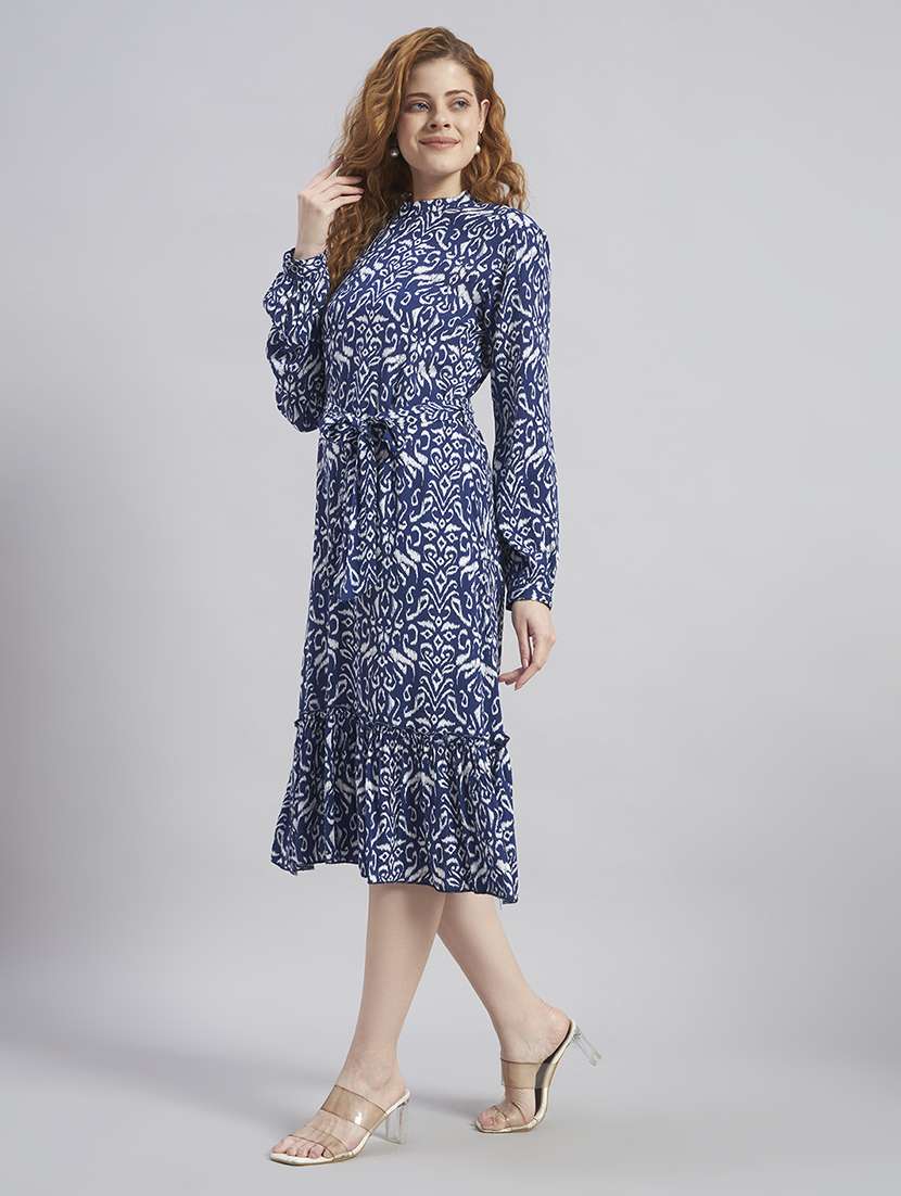 women printed long sleeves tiered midi dress - 22477571 -  Standard Image - 2