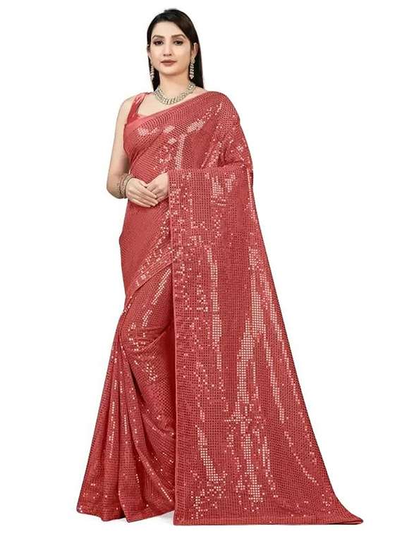 women solid with work embellished saree with blouse