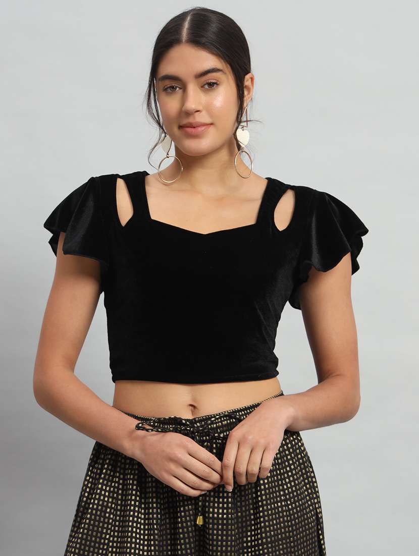 women solid sweetheart stiiched blouse