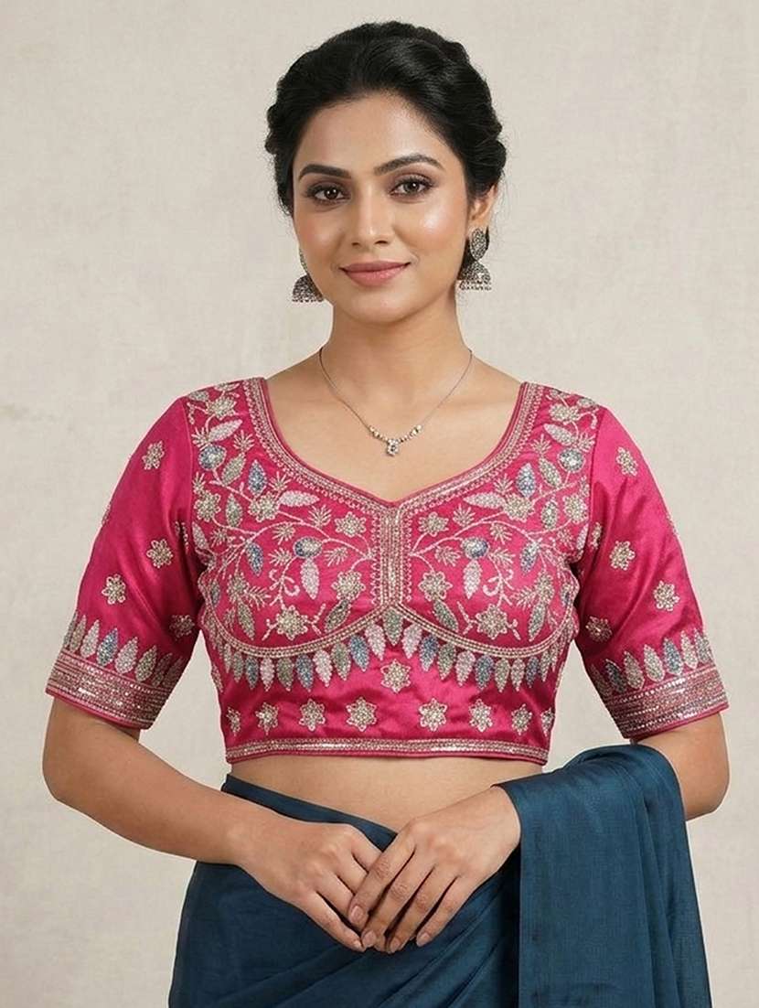 women solid with work stitched blouse