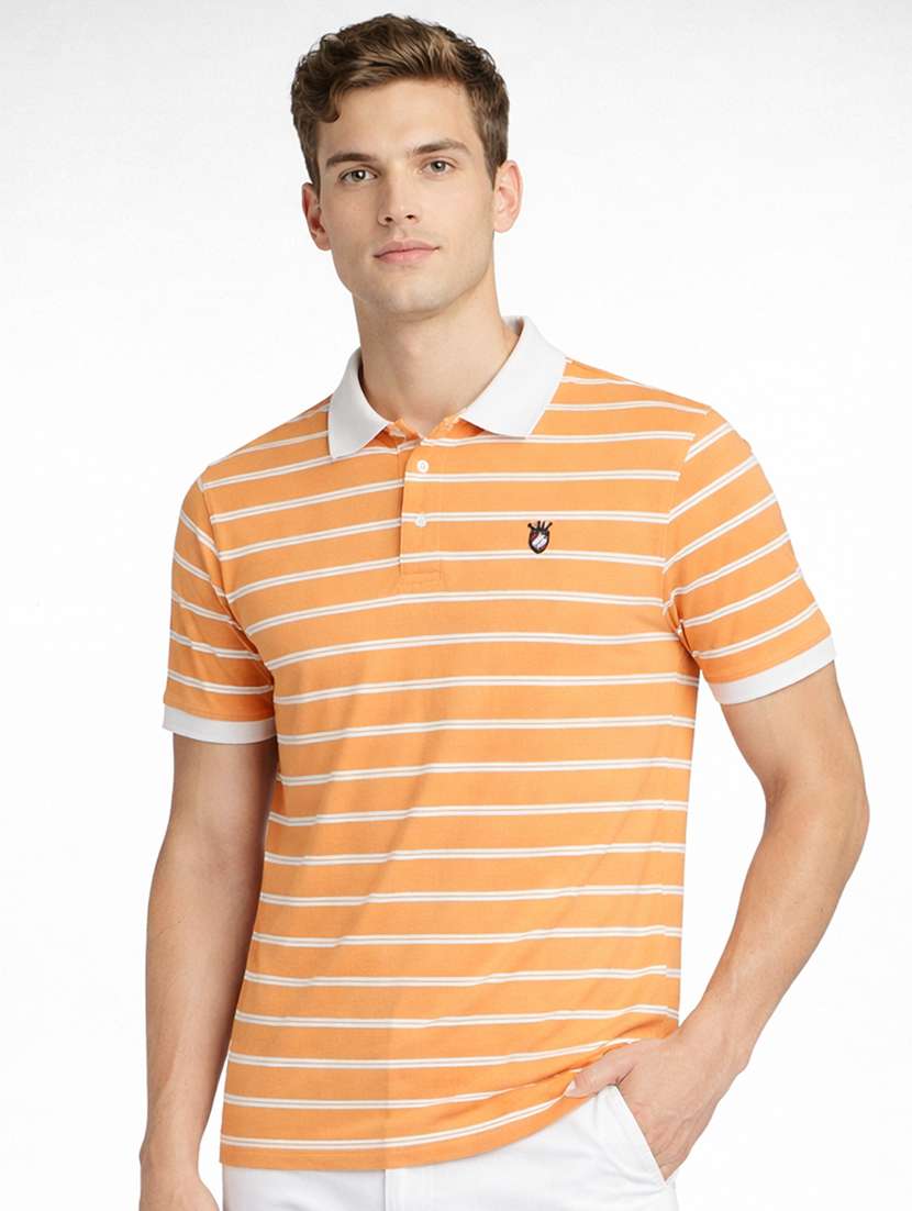 men striped short sleeve regular fit polo t-shirt