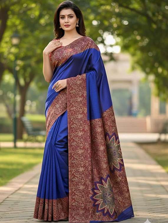 Women Solid With Bordered Saree With Blouse - 22478066 -  Standard Image - 2