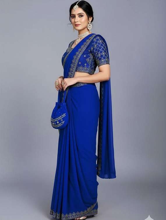 women solid with bordered saree with blouse - 22478175 -  Standard Image - 2